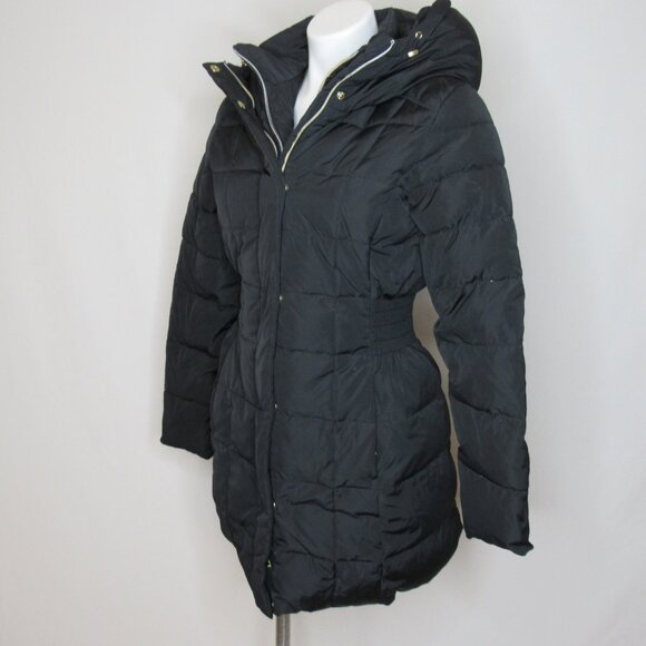Cole Haan Black Signature Hooded Taffeta Down Puffer Coat Women's S Small - Picture 3 of 12